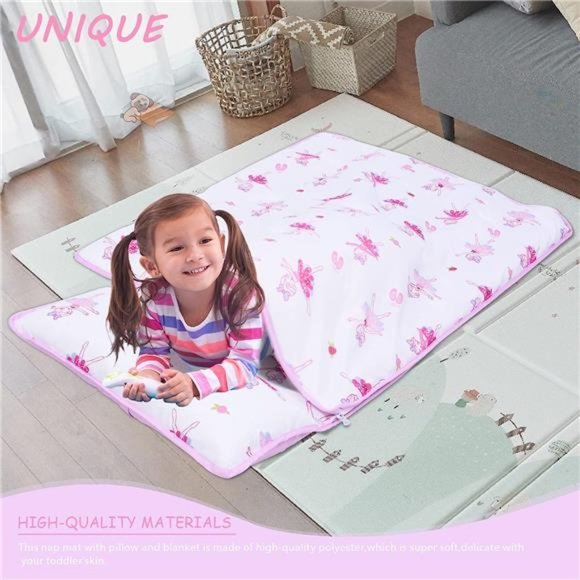 Toddler Nap Mat with Removable Pillow and Blanket - 48 x 20 Rolled and Portable - Picture 2 of 7